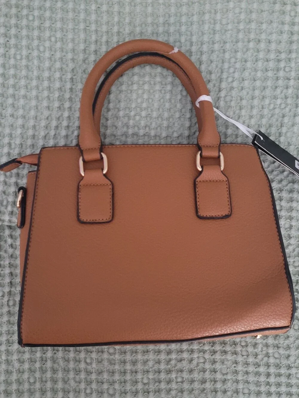 LA TERRE Cognac Vegan Leather Satchel Gold Padlock NWT Crossbody